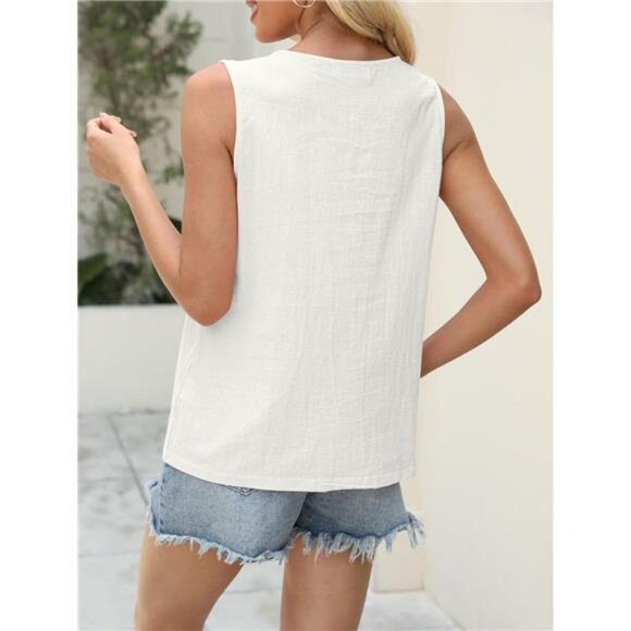 🌿 Women’s V-Neck Linen Tank Top – Lightweight Cotton Blend Sleeveless Camisole - Picture 4 of 5